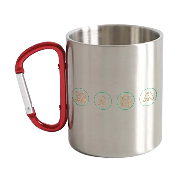 Camp Life Carabiner Mug 12oz featuring a sturdy design with a carabiner handle, perfect for outdoor adventures.