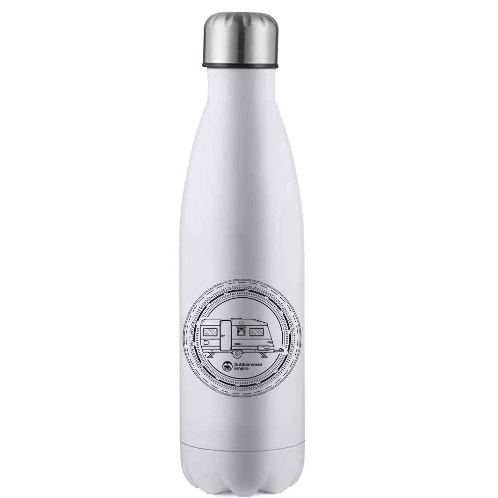 Camping Kaleidoscope 17oz Stainless Water Bottle with vibrant UV printed design, showcasing its double-walled insulation and leakproof cap.