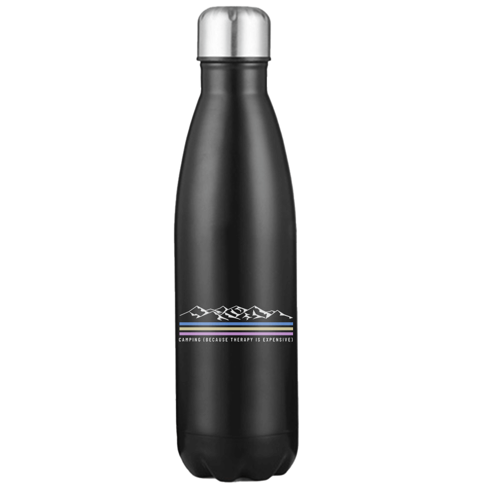 Camping Lines 17oz stainless steel water bottle with double-walled insulation and leakproof cap, featuring unique UV printed designs.