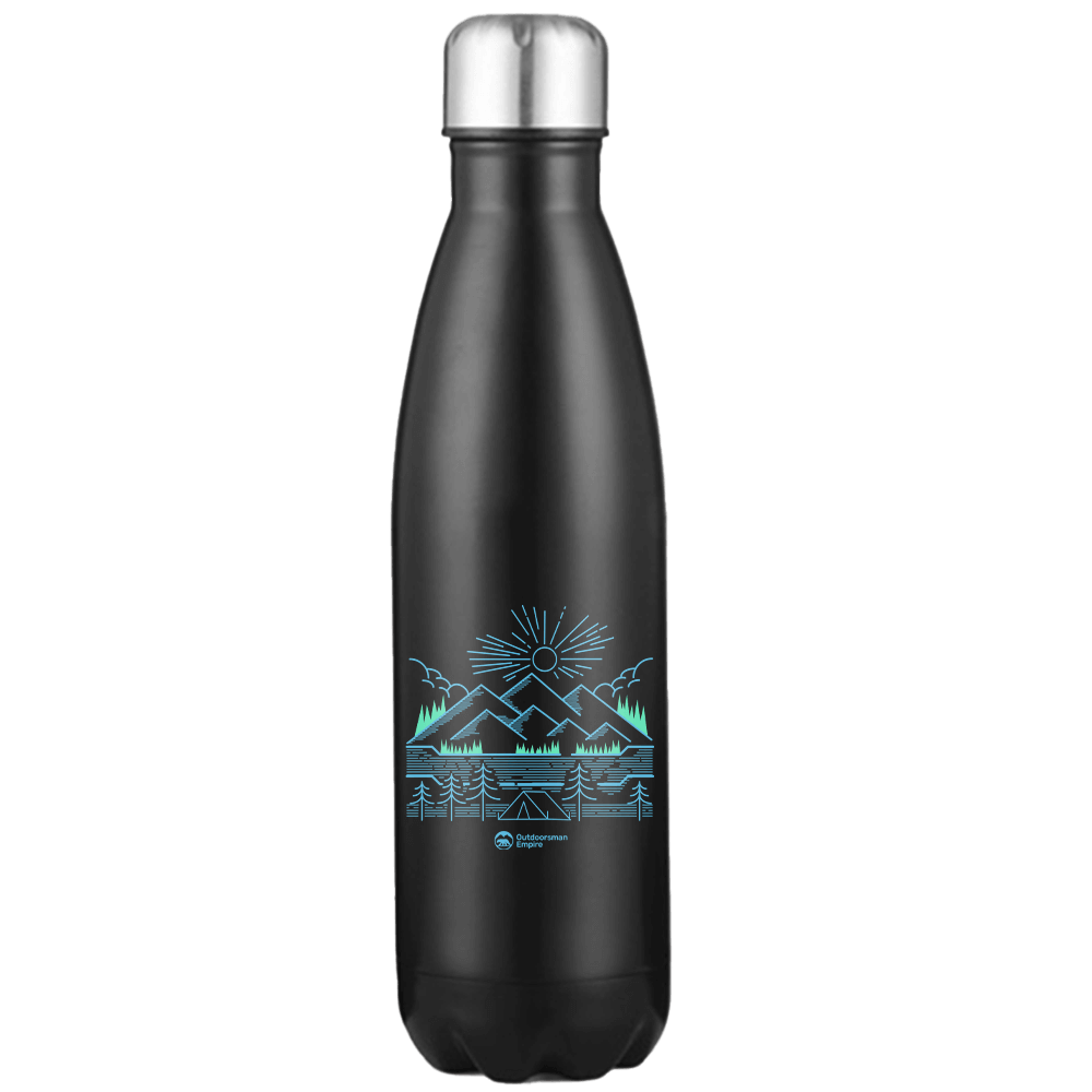 Camping Lines 17oz stainless steel water bottle with a sleek design and UV printed graphics, perfect for outdoor activities.