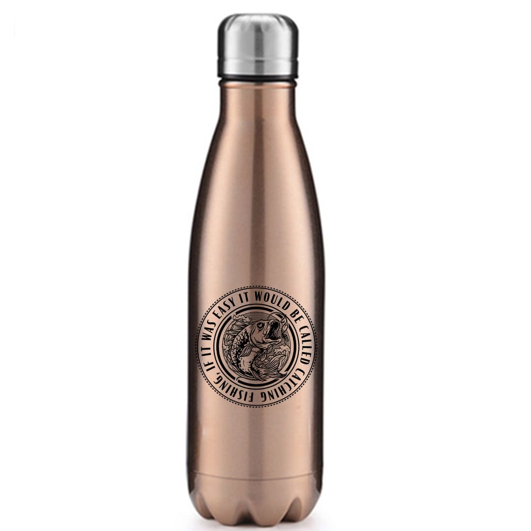 Catching Fish Stainless Steel Water Bottle with vibrant UV printed design, showcasing its sleek and durable construction.