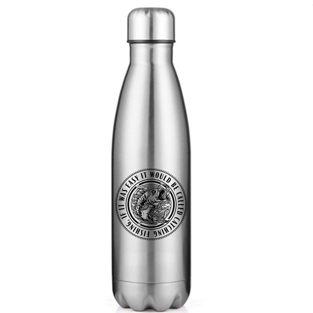 Catching Fish Stainless Steel Water Bottle with vibrant UV printed design, showcasing its sleek and durable construction.