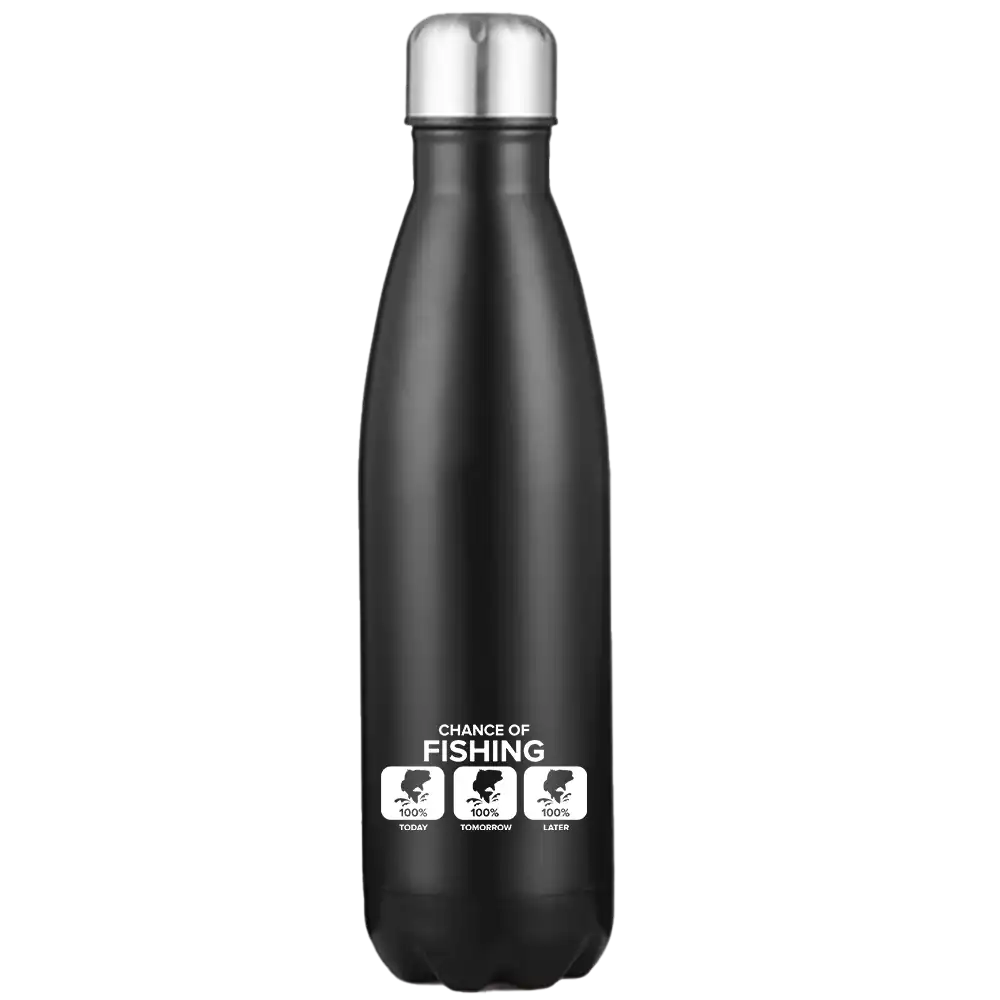 Chance of Fishing 17oz Stainless Steel Water Bottle with leakproof cap and UV printed design, perfect for outdoor activities.