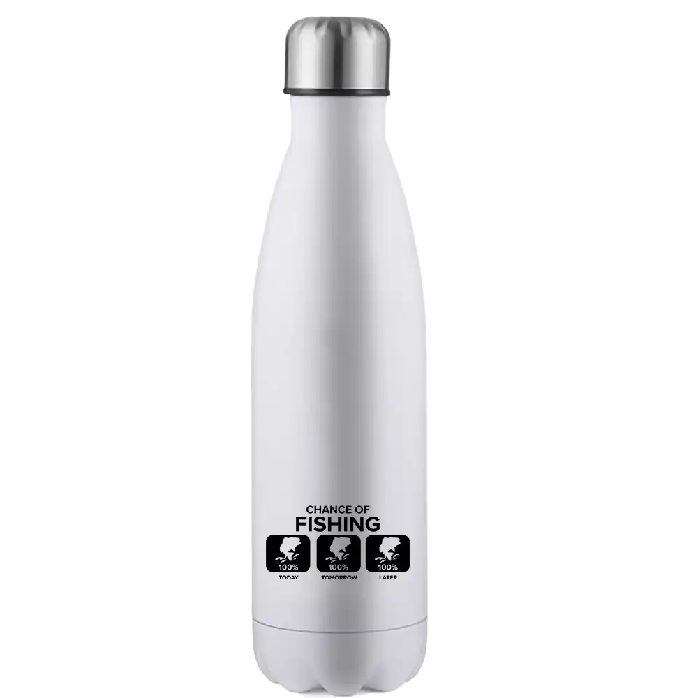 Chance of Fishing 17oz Stainless Steel Water Bottle with leakproof cap and UV printed design, perfect for outdoor activities.