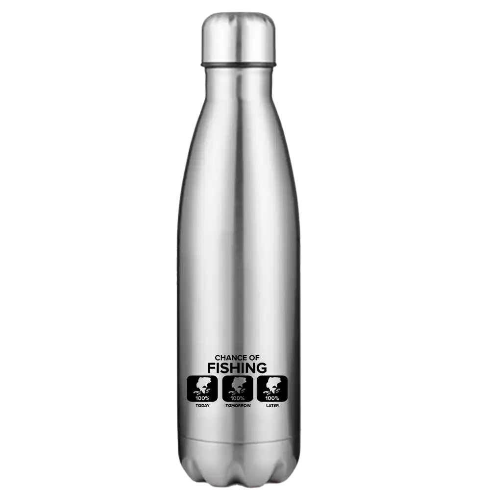 Chance of Fishing 17oz Stainless Steel Water Bottle with leakproof cap and UV printed design, perfect for outdoor activities.