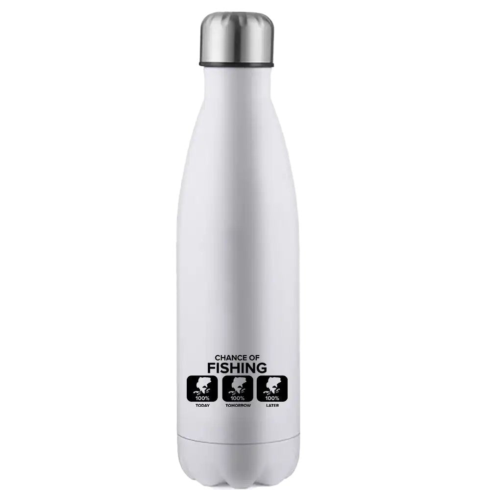 Chance of Fishing 17oz Stainless Steel Water Bottle with leakproof cap and UV printed design, perfect for outdoor activities.