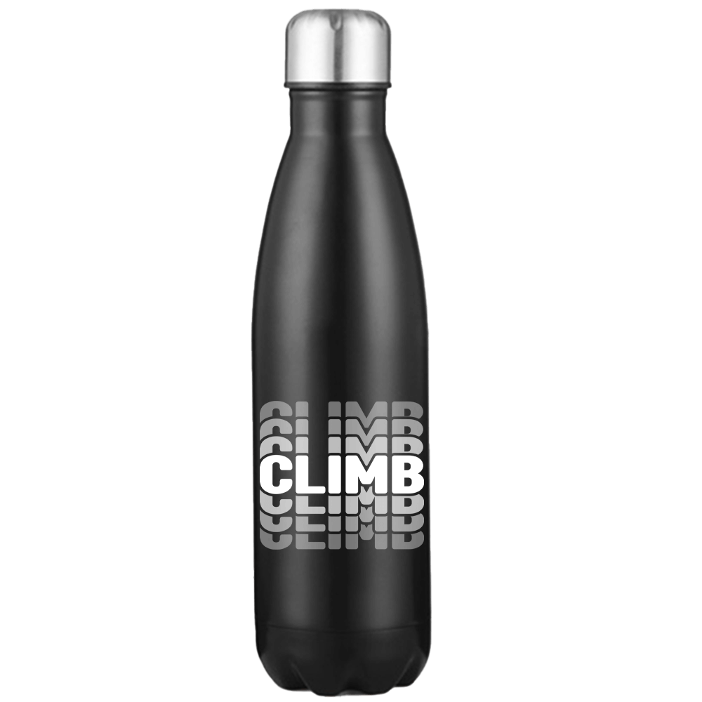 Climmmmmb 17oz stainless steel water bottle with UV printed design, showcasing its sleek and durable construction.