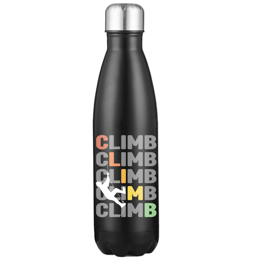 Climbbbbb 17oz Stainless Water Bottle with double-walled insulation and leakproof cap, featuring stylish UV printed designs.