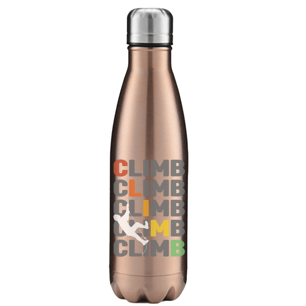 Climbbbbb 17oz Stainless Water Bottle with double-walled insulation and leakproof cap, featuring stylish UV printed designs.