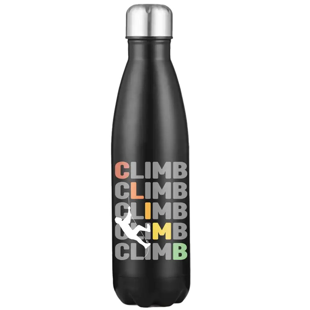 Climbbbbb 17oz Stainless Water Bottle with double-walled insulation and leakproof cap, featuring stylish UV printed designs.