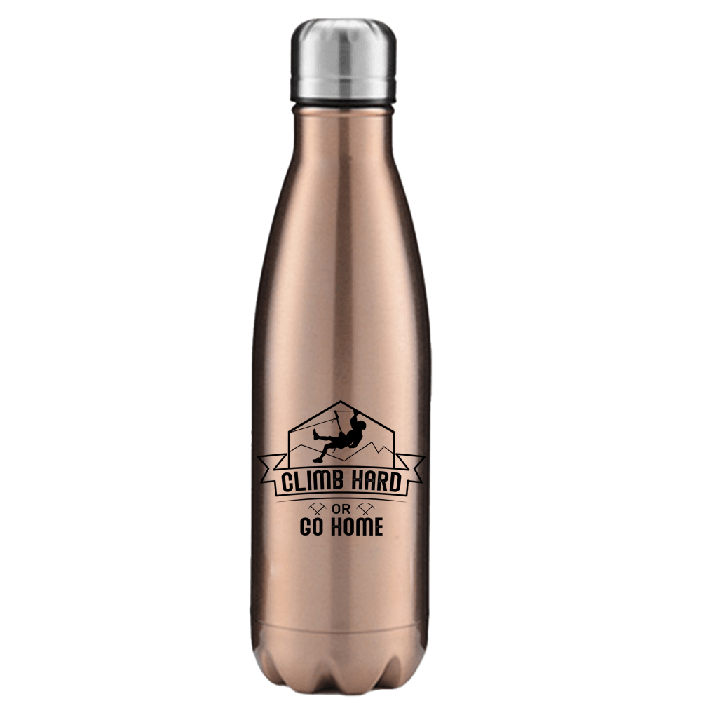 Climb Hard Or Go Home 17oz Stainless Water Bottle with double-walled insulation and UV printed design, perfect for outdoor activities.