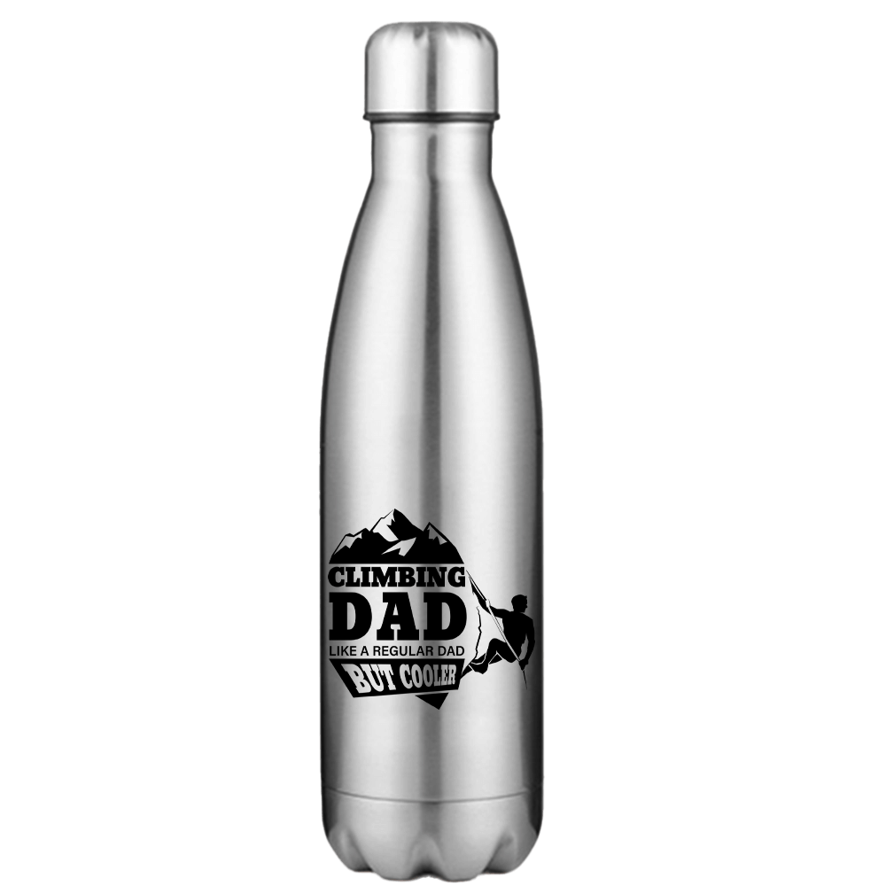 Climbing Dad 17oz Stainless Steel Water Bottle with leakproof cap and UV printed design, perfect for outdoor activities.