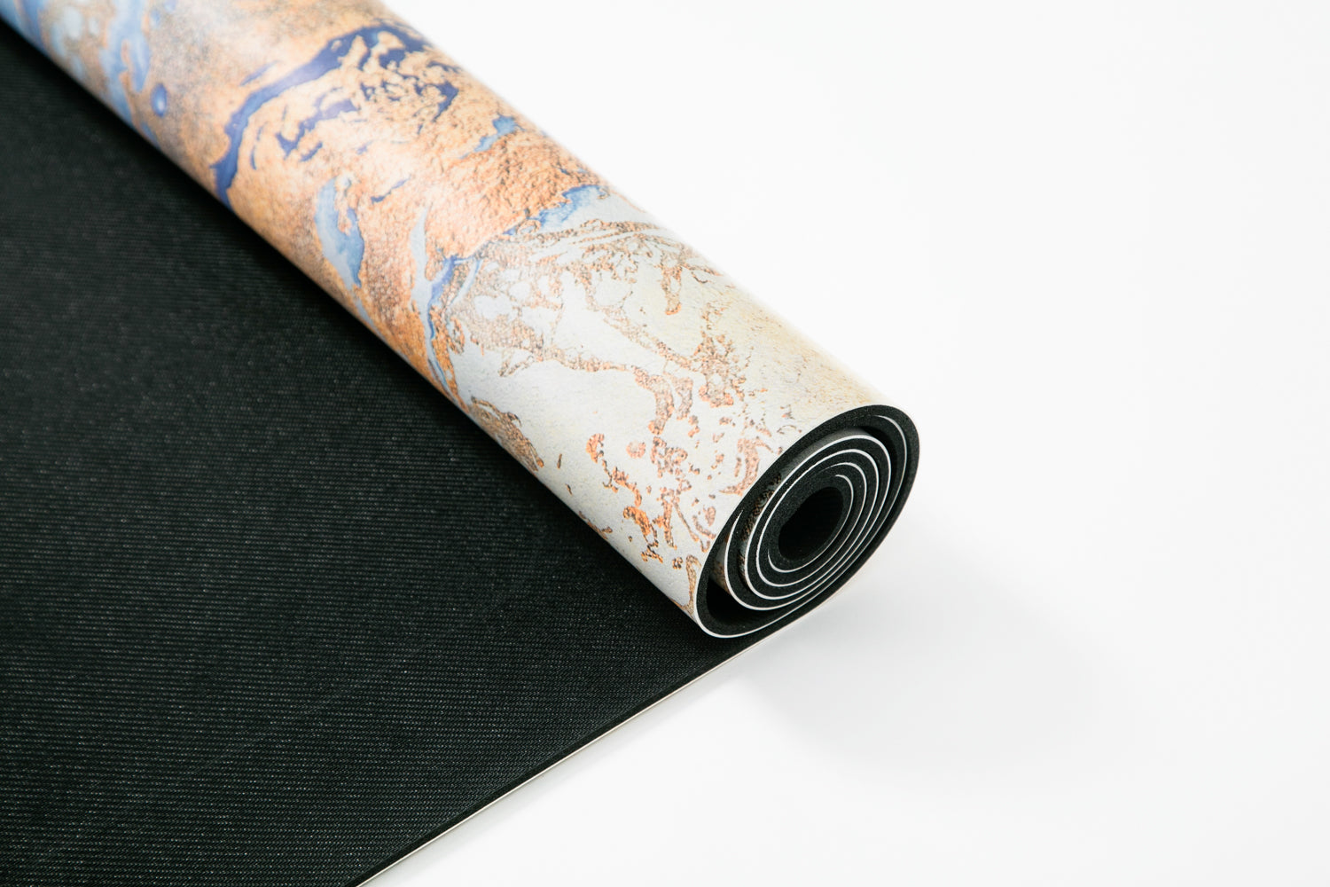 Dream Catcher Blue LUX PU Yoga Mat featuring abstract art design, available in 3MM and 5MM thickness, ideal for yoga practice.