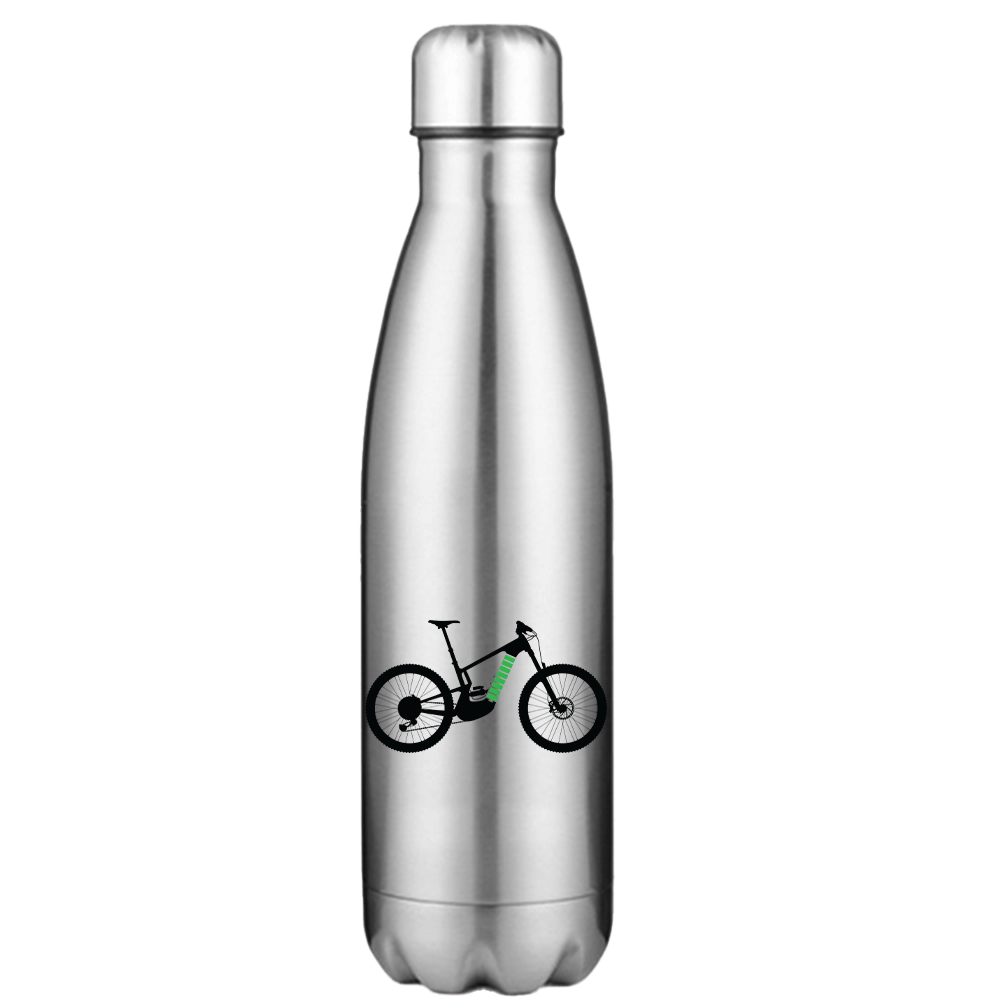 E Bike 17oz Stainless Water Bottle with double-walled vacuum insulation and leakproof cap, featuring stylish UV printed designs.