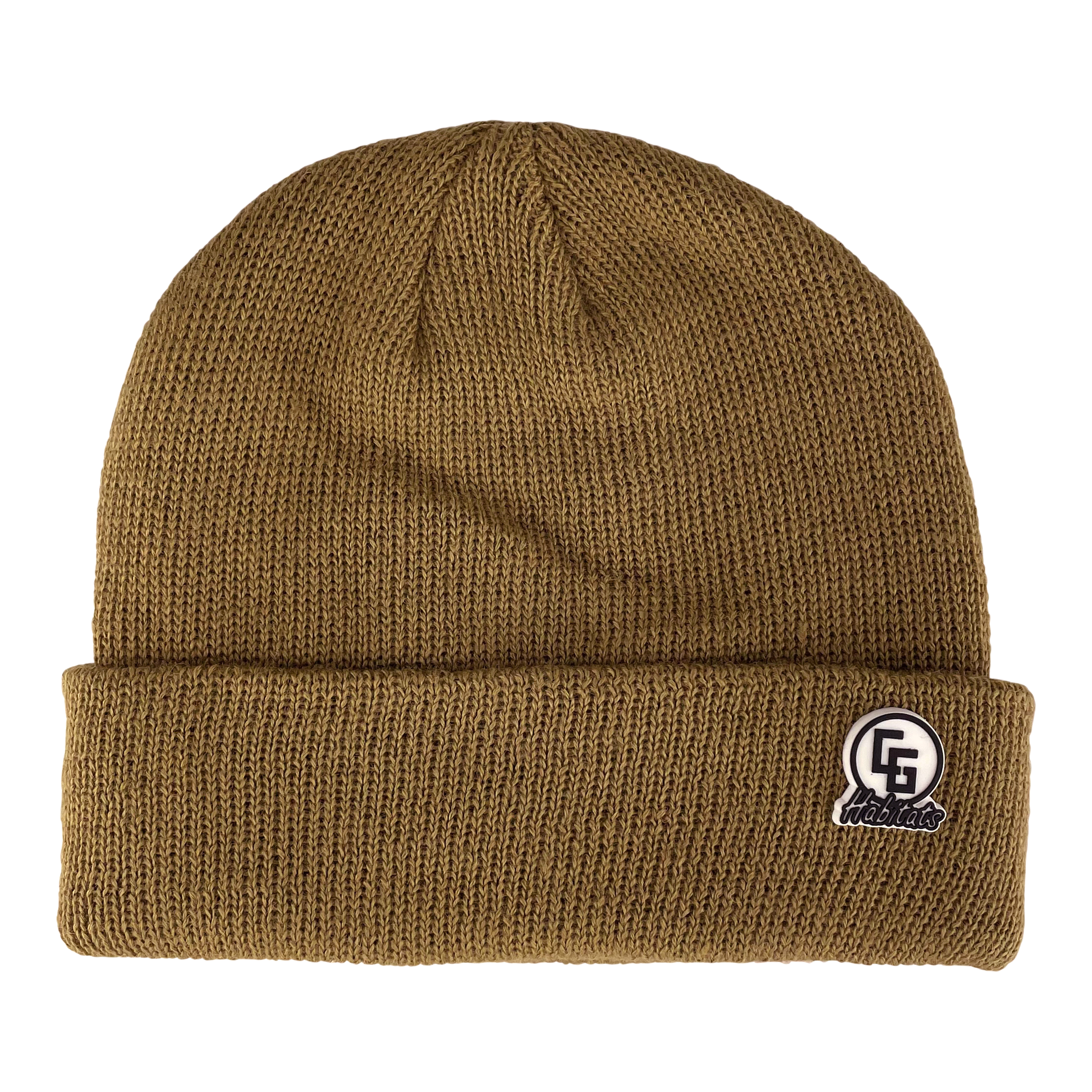 Embassy Beanie in various colors with a logo leather patch and cuffed design, showcasing its double-layer and ribbed texture.