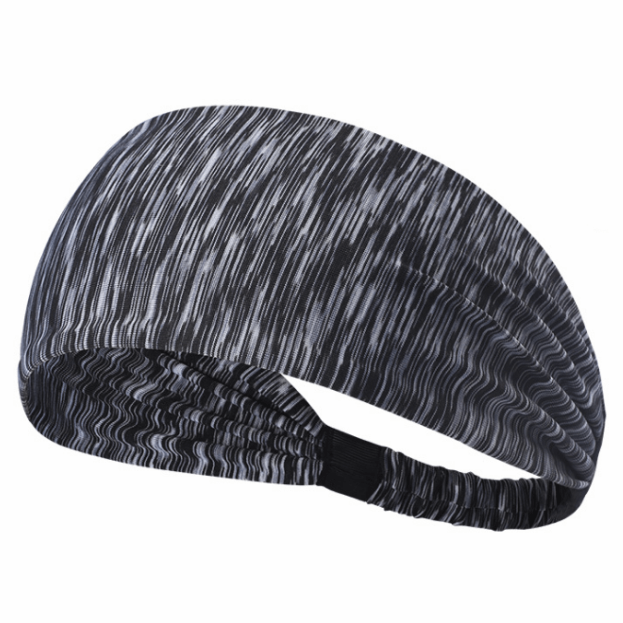 Extra-wide sport and fitness sweat-wicking headband in black, made from nylon-spandex blend, designed for comfort and performance during workouts.