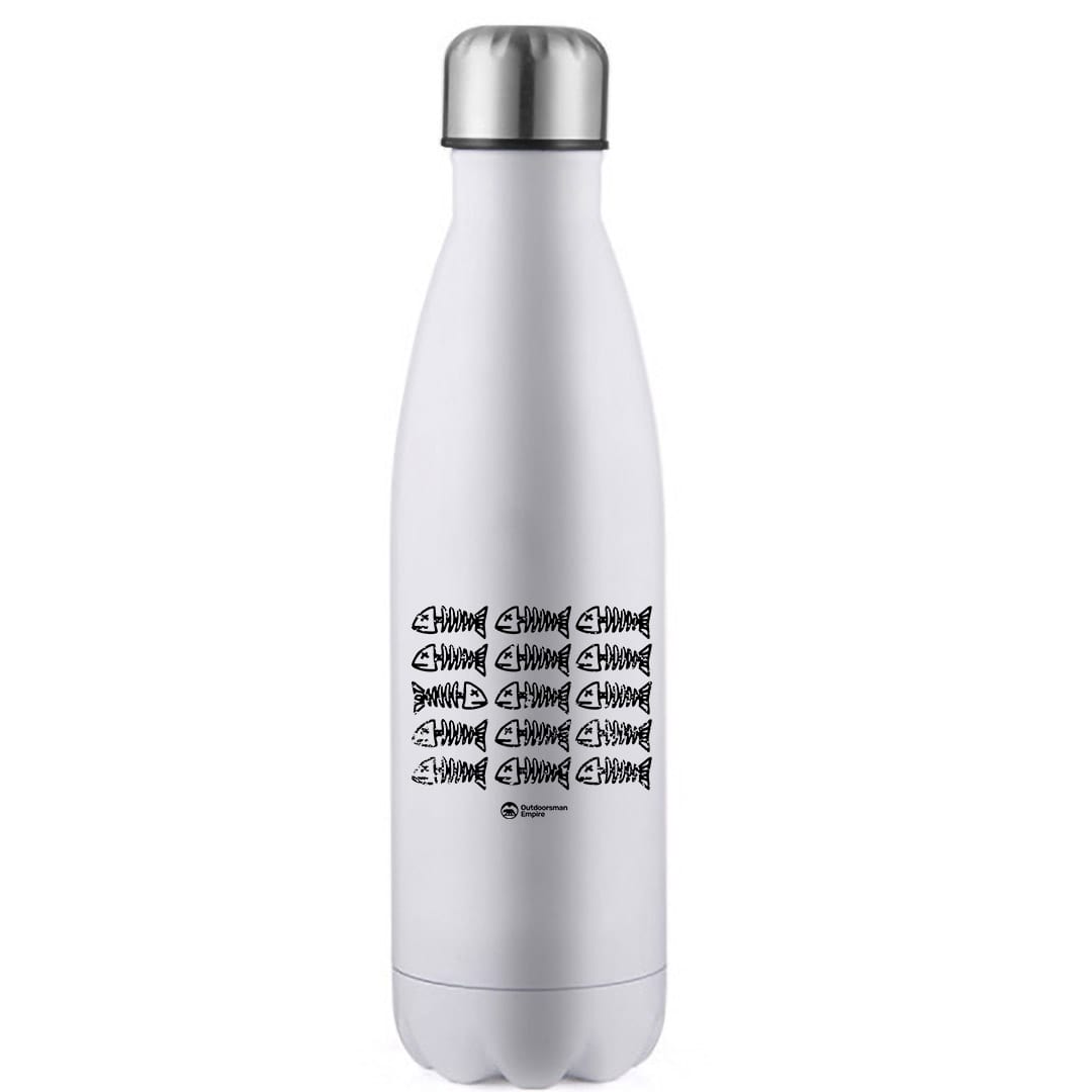 Fish Bones 17oz Stainless Steel Water Bottle with a sleek design and vibrant UV printed graphics, perfect for outdoor activities.