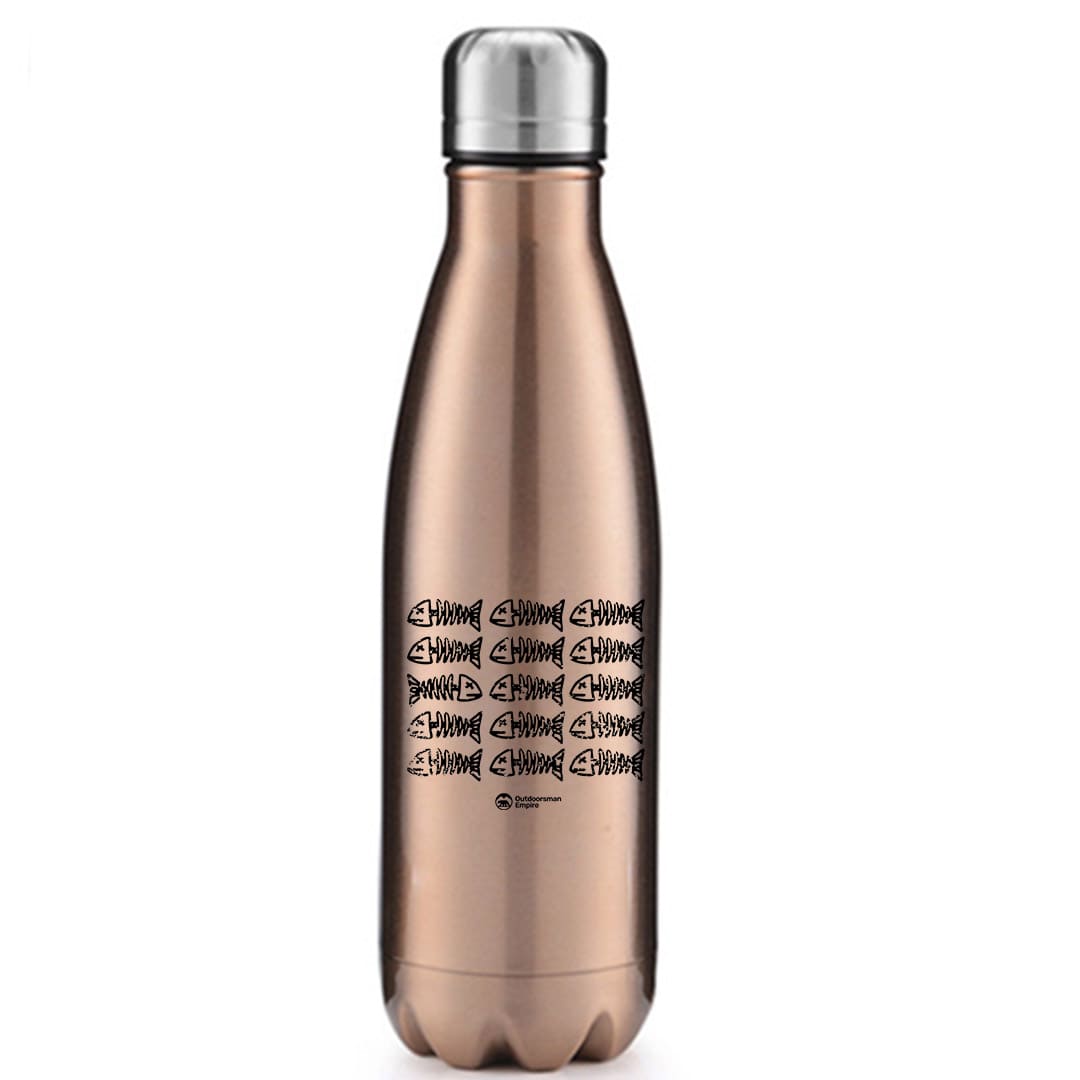 Fish Bones 17oz Stainless Steel Water Bottle with a sleek design and vibrant UV printed graphics, perfect for outdoor activities.