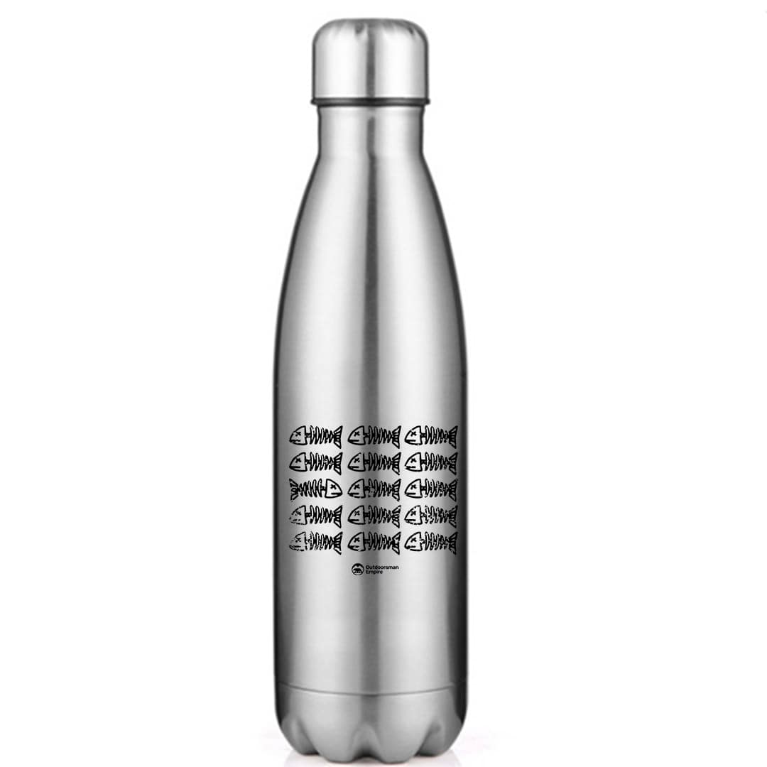 Fish Bones 17oz Stainless Steel Water Bottle with a sleek design and vibrant UV printed graphics, perfect for outdoor activities.