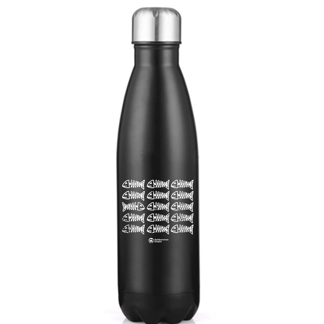 Fish Bones 17oz Stainless Steel Water Bottle with a sleek design and vibrant UV printed graphics, perfect for outdoor activities.