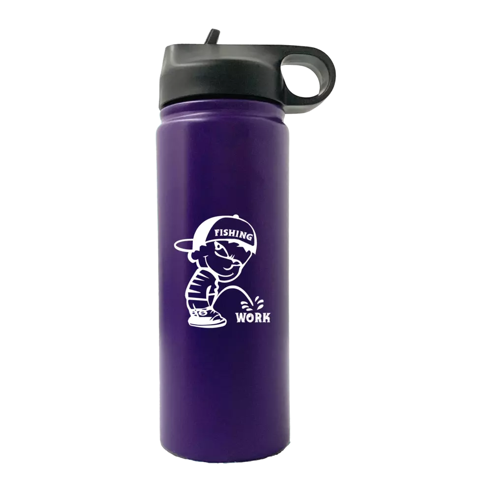 Fishing And Work 20oz Sport Bottle with built-in handle and snap lid, featuring vibrant UV-printed designs.