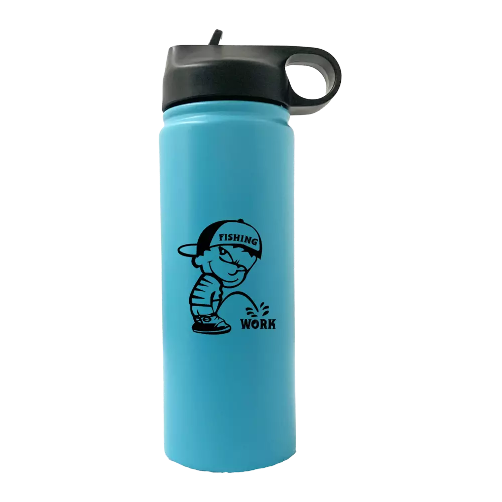 Fishing And Work 20oz Sport Bottle with built-in handle and snap lid, featuring vibrant UV-printed designs.