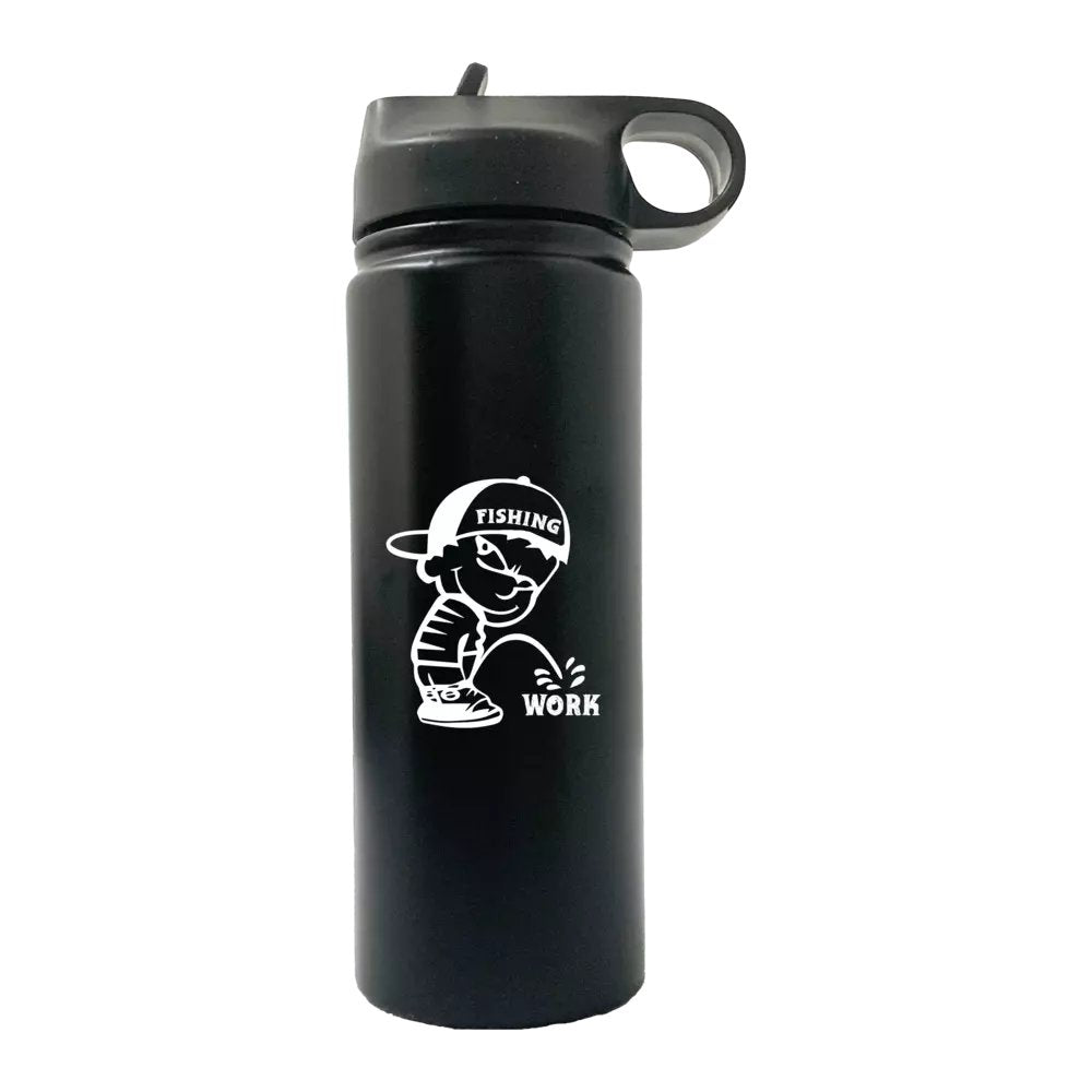 Fishing And Work 20oz Sport Bottle with built-in handle and snap lid, featuring vibrant UV-printed designs.