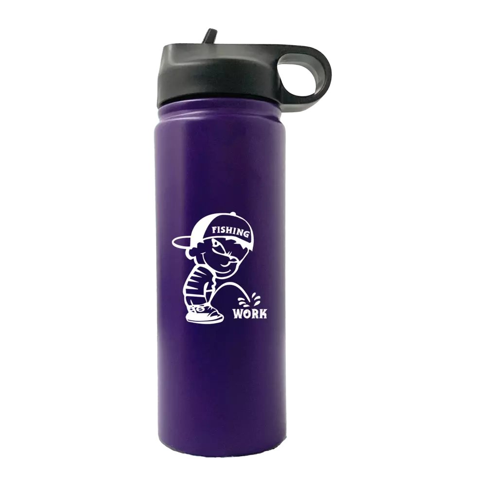 Fishing And Work 20oz Sport Bottle with built-in handle and snap lid, featuring vibrant UV-printed designs.