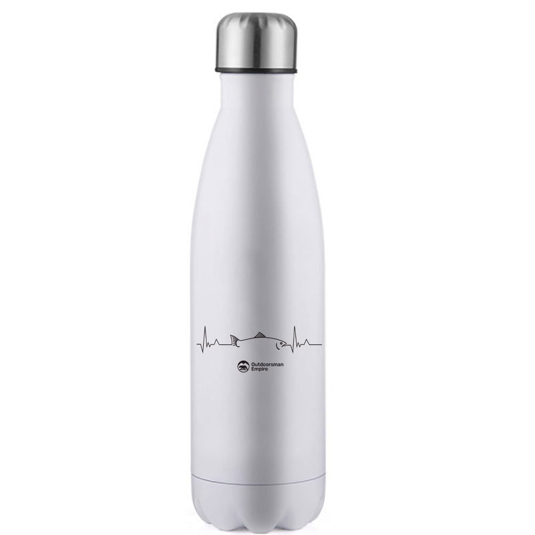 Fishing Cardiogram Stainless Steel Water Bottle with a stylish design, showcasing its double-walled insulation and leakproof cap.