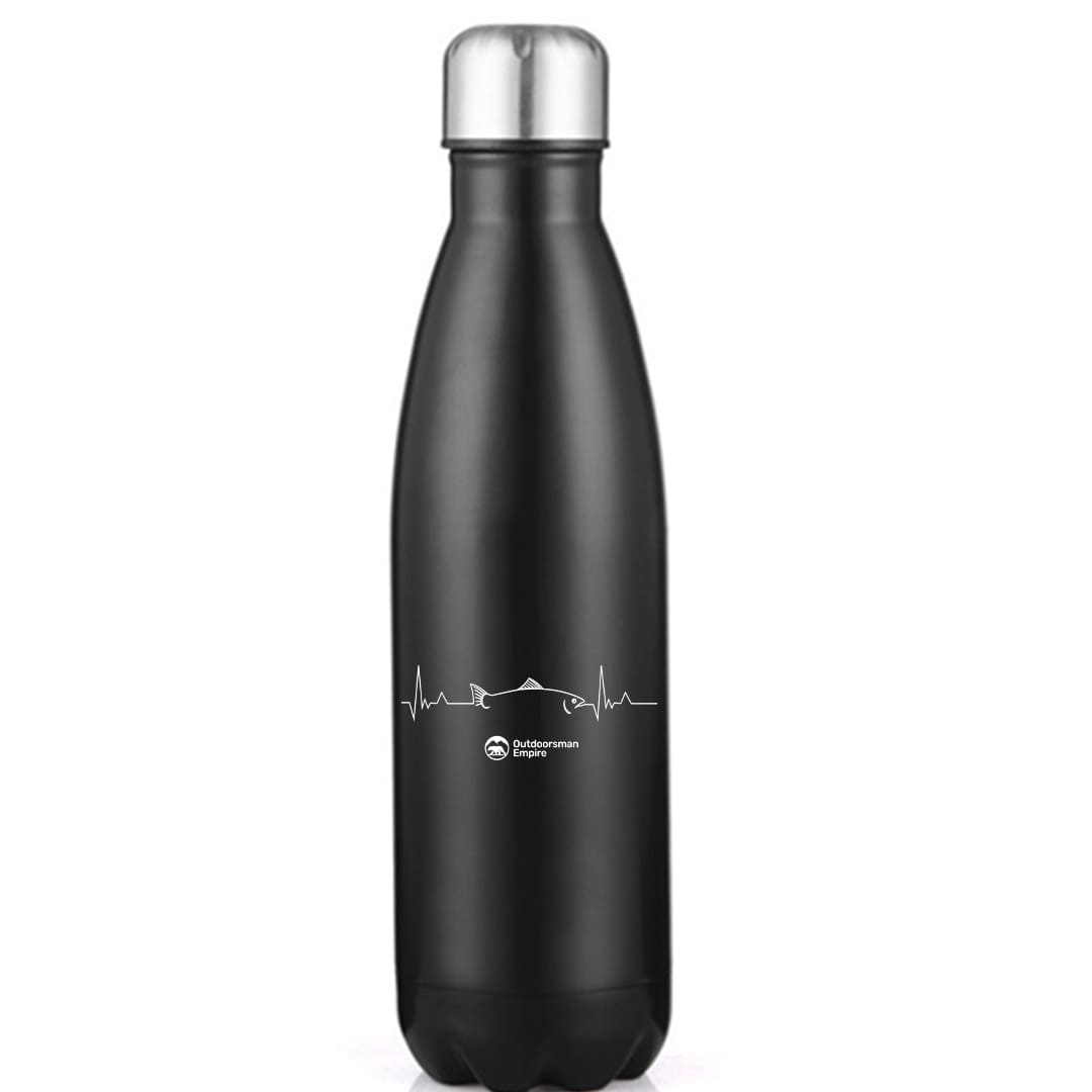 Fishing Cardiogram Stainless Steel Water Bottle with a stylish design, showcasing its double-walled insulation and leakproof cap.