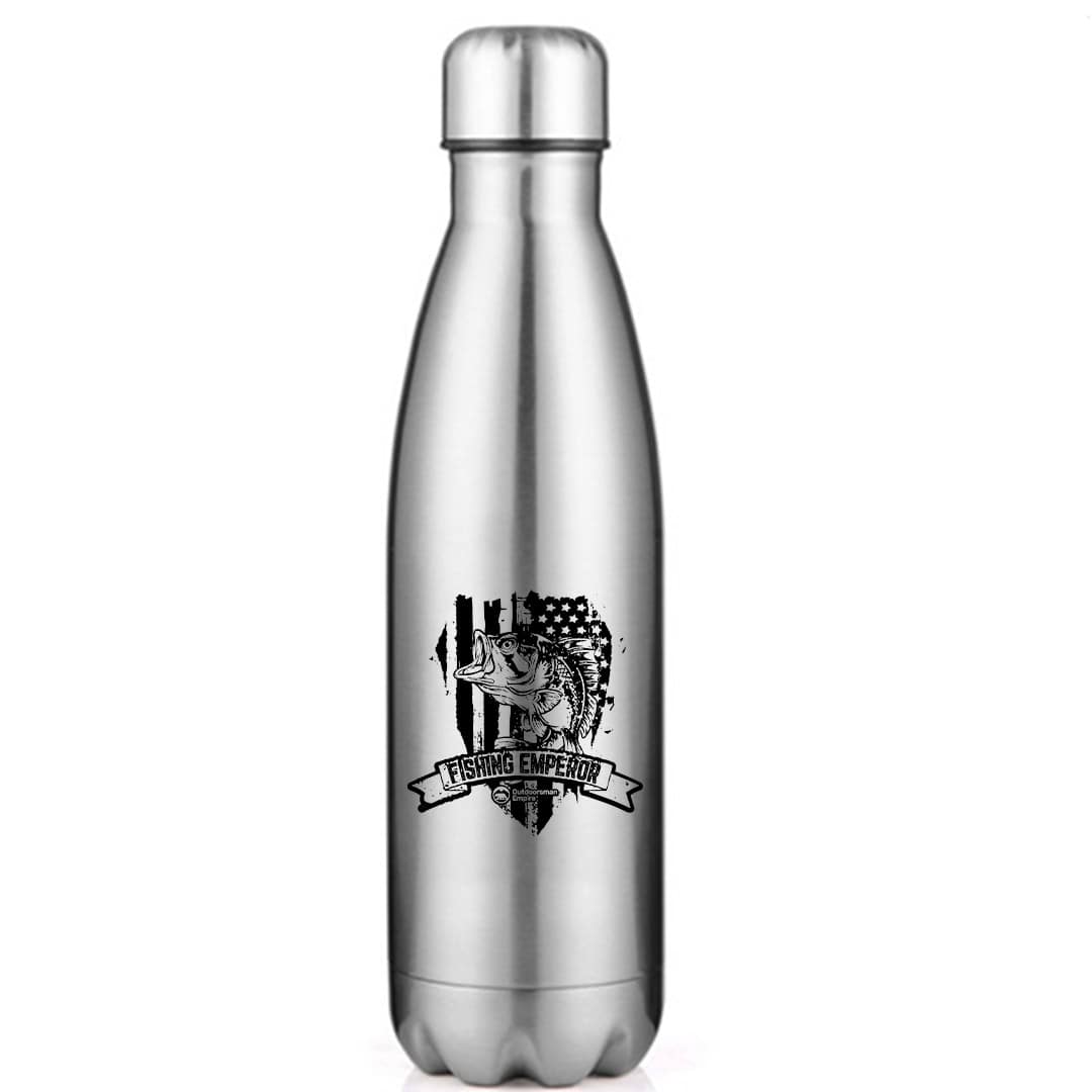 Fishing Emperor v3 17oz Stainless Water Bottle with double-walled insulation and UV printed design, perfect for outdoor activities.