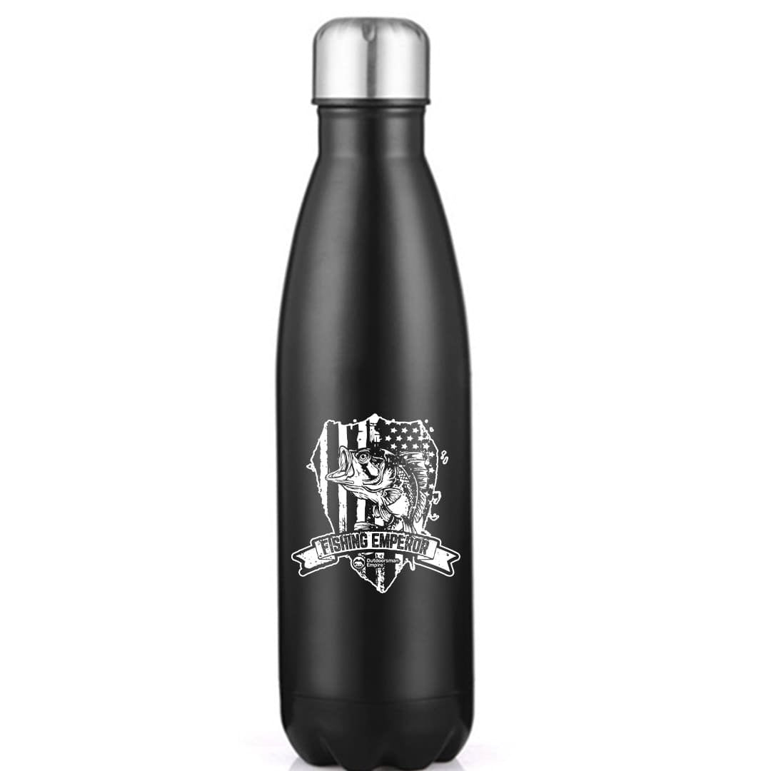 Fishing Emperor v3 17oz Stainless Water Bottle with double-walled insulation and UV printed design, perfect for outdoor activities.