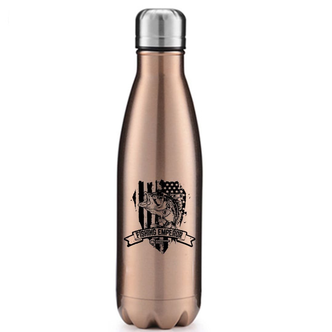 Fishing Emperor v3 17oz Stainless Water Bottle with double-walled insulation and UV printed design, perfect for outdoor activities.