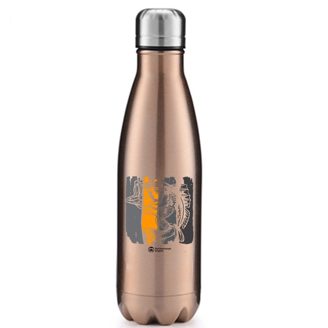 Fishing Grunge Bars' stainless steel water bottle with UV printed design, showcasing its sleek and durable construction.