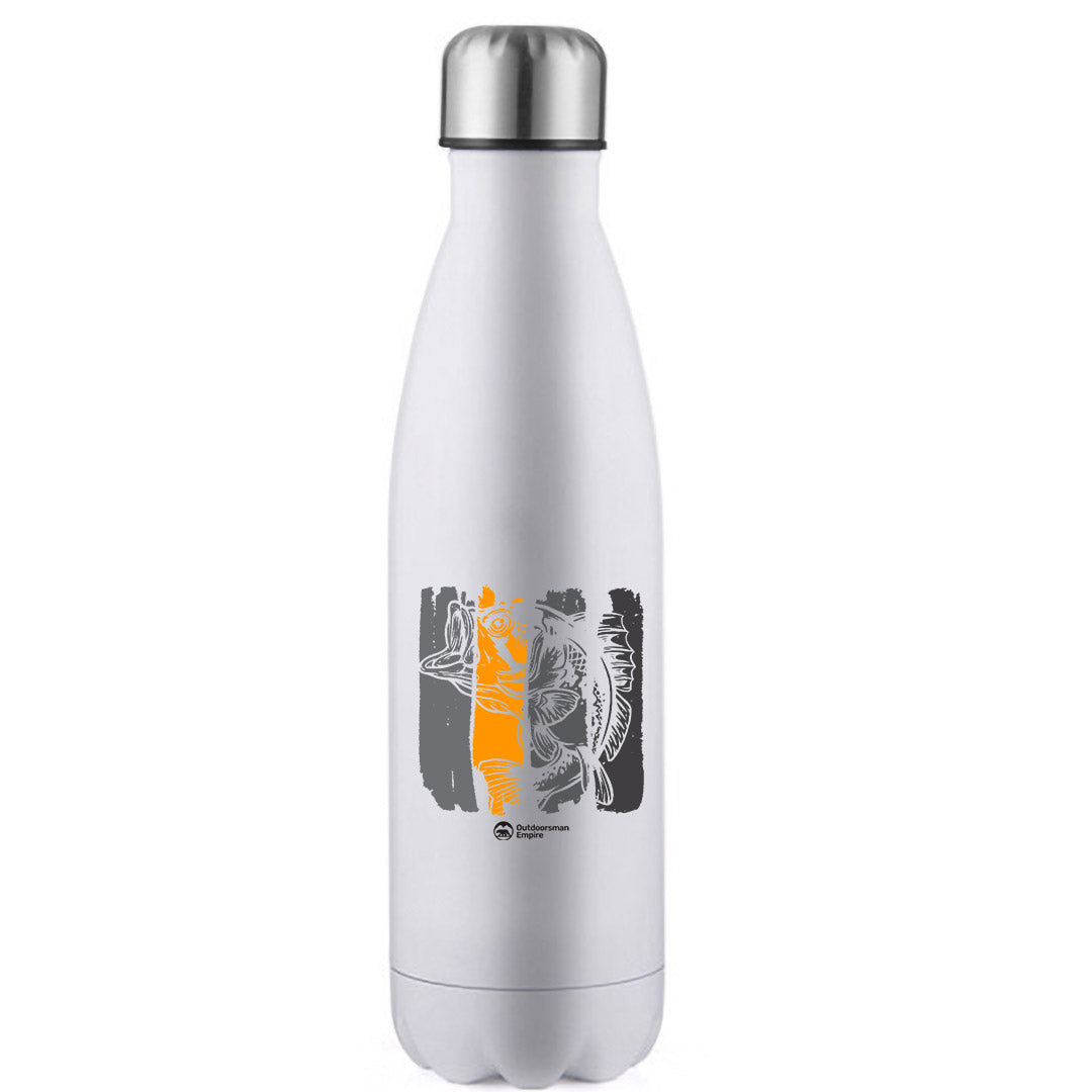 Fishing Grunge Bars' stainless steel water bottle with UV printed design, showcasing its sleek and durable construction.