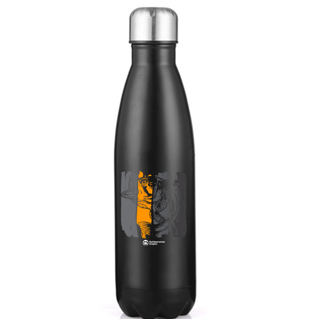 Fishing Grunge Bars' stainless steel water bottle with UV printed design, showcasing its sleek and durable construction.