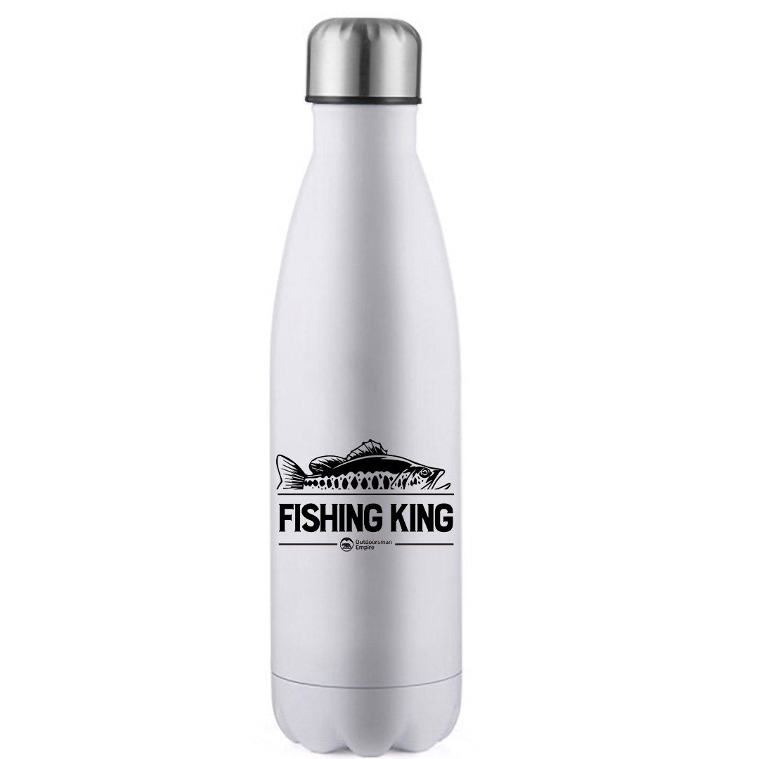 Fishing King Stainless Steel Water Bottle with double-walled insulation and leakproof cap, featuring UV printed designs.