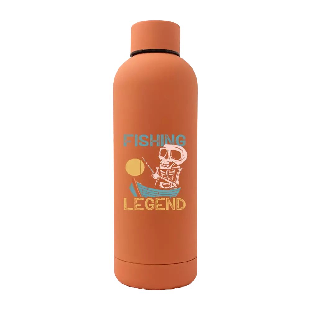 Fishing Legend 17oz Stainless Rubberized Water Bottle with a vibrant UV printed design and leakproof cap, perfect for outdoor activities.