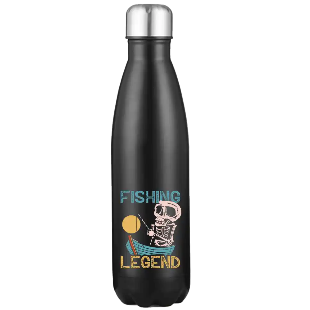 Fishing Legend 17oz Stainless Steel Water Bottle with vibrant UV printed design, showcasing its sleek and durable construction.