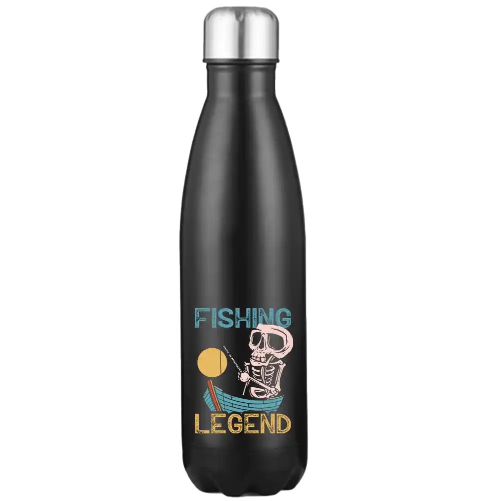 Fishing Legend 17oz Stainless Steel Water Bottle with vibrant UV printed design, showcasing its sleek and durable construction.