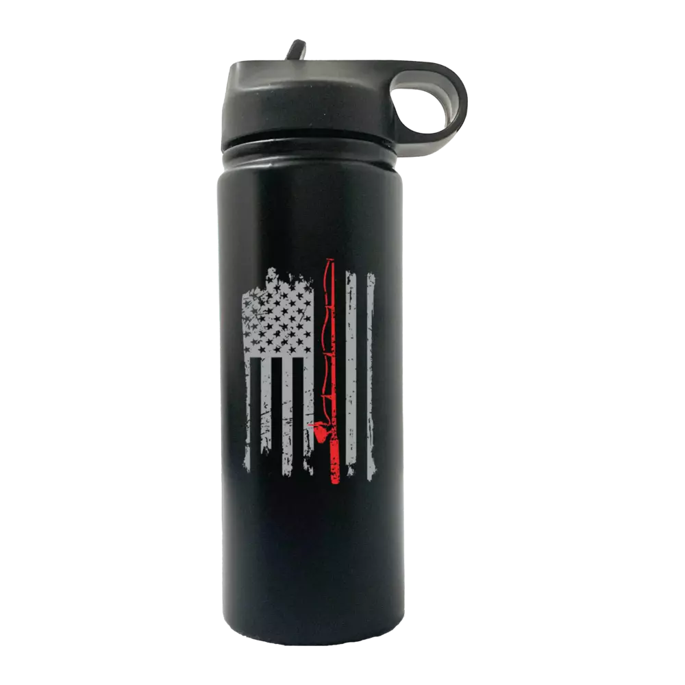 Fishing Rod American Flag 20oz Sport Bottle with a built-in handle and snap lid, showcasing a vibrant UV-printed design.