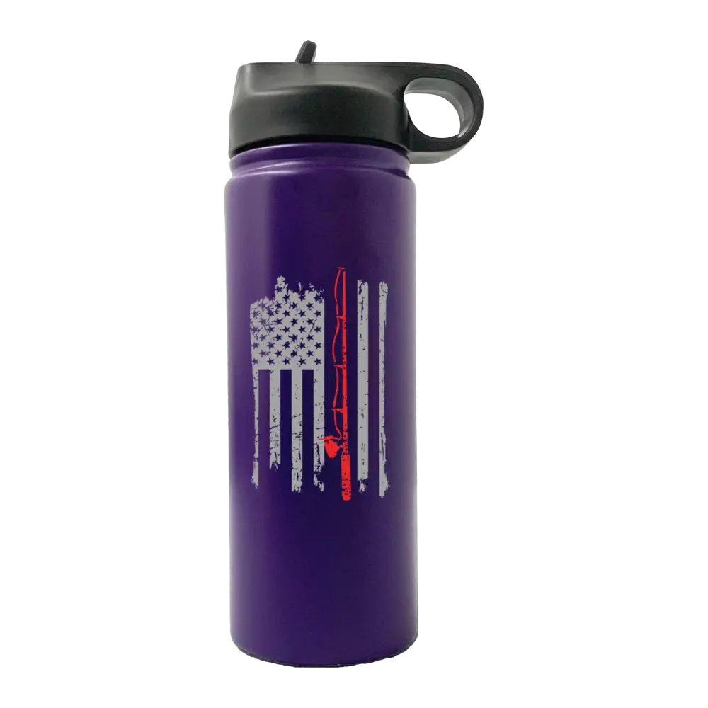 Fishing Rod American Flag 20oz Sport Bottle with a built-in handle and snap lid, showcasing a vibrant UV-printed design.