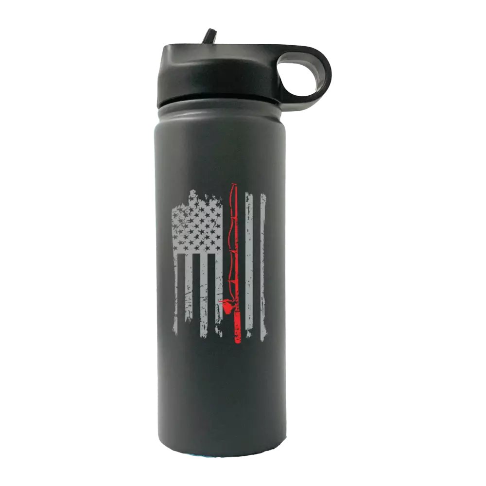 Fishing Rod American Flag 20oz Sport Bottle with a built-in handle and snap lid, showcasing a vibrant UV-printed design.