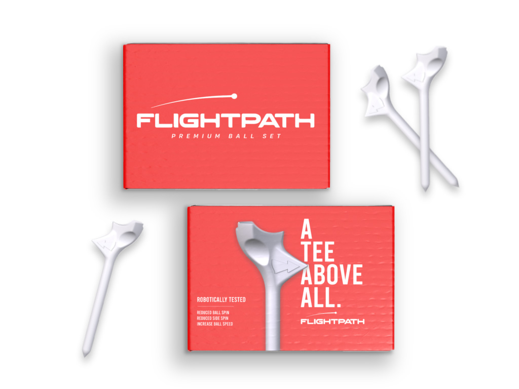 A pack of FlightPath Golf Tees showcasing their unique directional design and durability, ideal for enhancing golf performance.