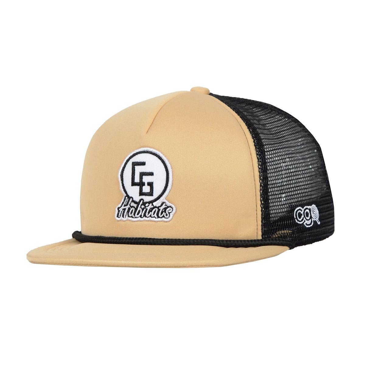 Stylish Foam Trucker Hat_CG featuring a mesh and poly blend, terrycloth sweatband, deep fit, and luxurious 3-D embroidery with an iron-on patch.