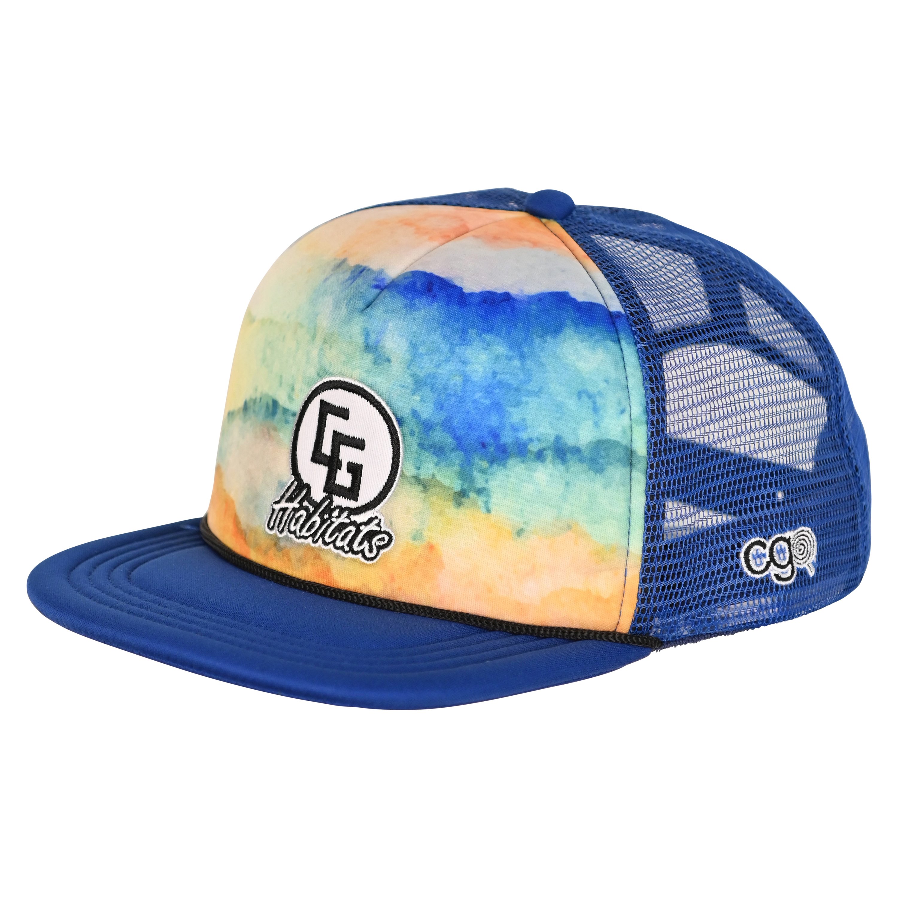 Stylish Foam Trucker Hat_CG featuring a mesh and poly blend, terrycloth sweatband, deep fit, and luxurious 3-D embroidery with an iron-on patch.