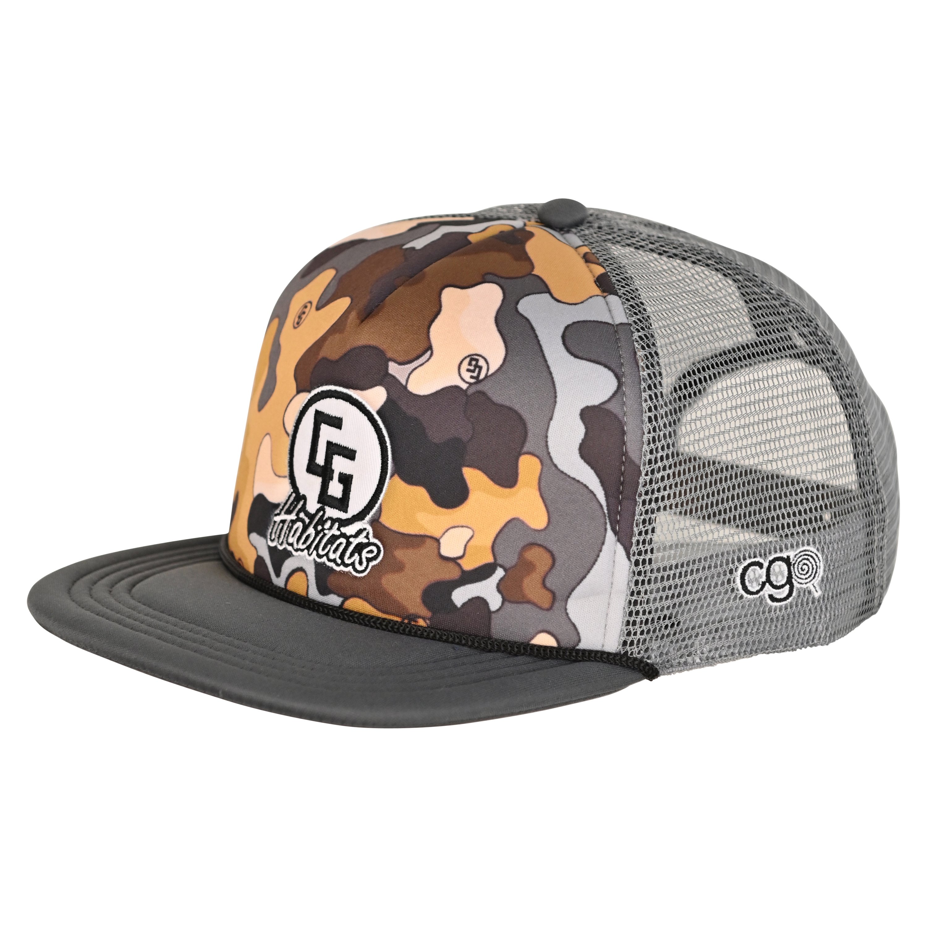 Stylish Foam Trucker Hat_CG featuring a mesh and poly blend, terrycloth sweatband, deep fit, and luxurious 3-D embroidery with an iron-on patch.