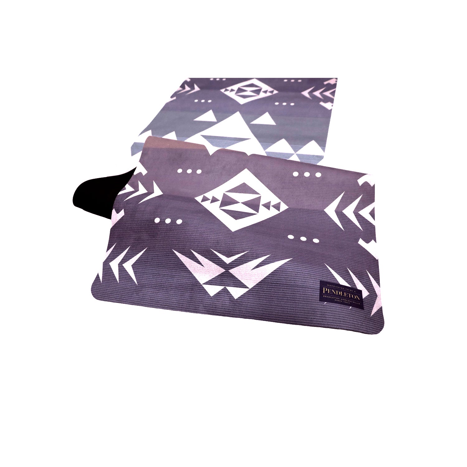 Foldable suede yoga mat in Pendleton Agate Beach design, showcasing its lightweight and portable features, perfect for travel and yoga practice.