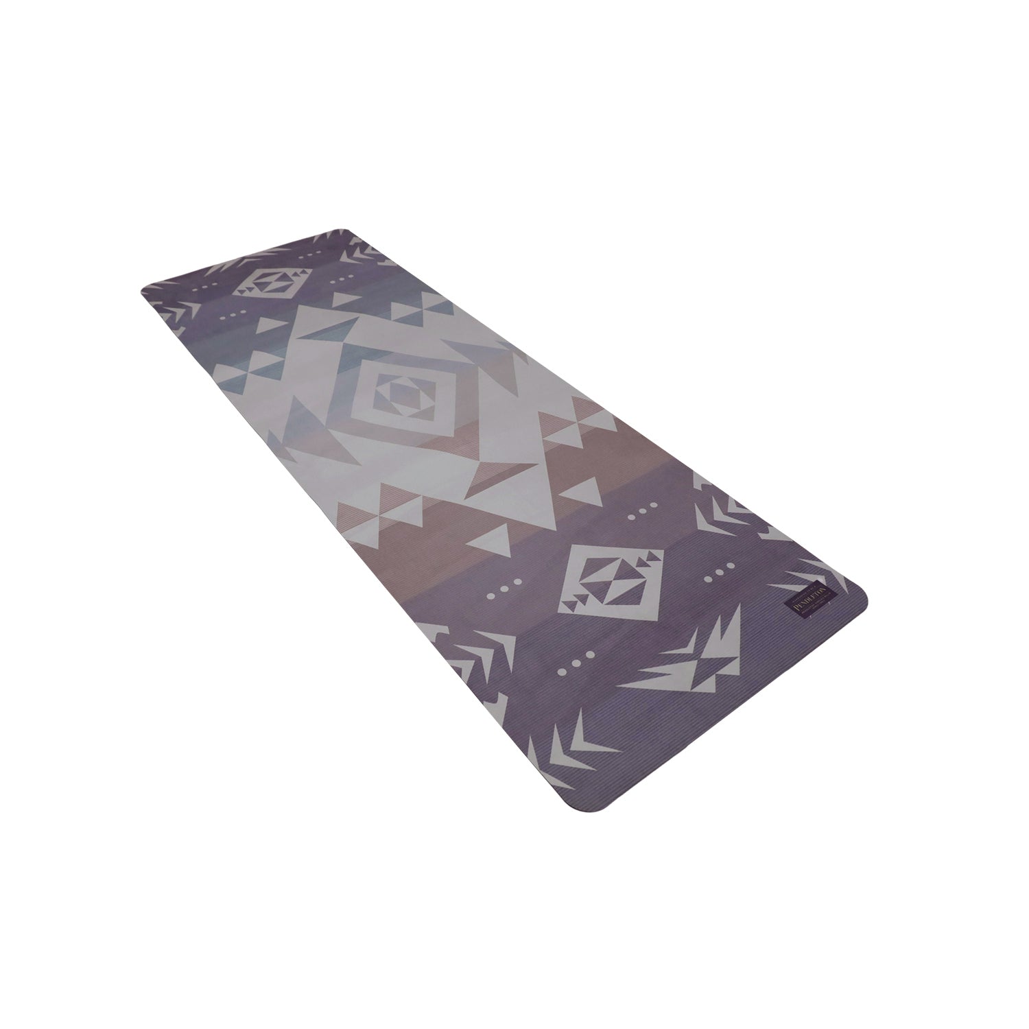 Foldable suede yoga mat in Pendleton Agate Beach design, showcasing its lightweight and portable features, perfect for travel and yoga practice.