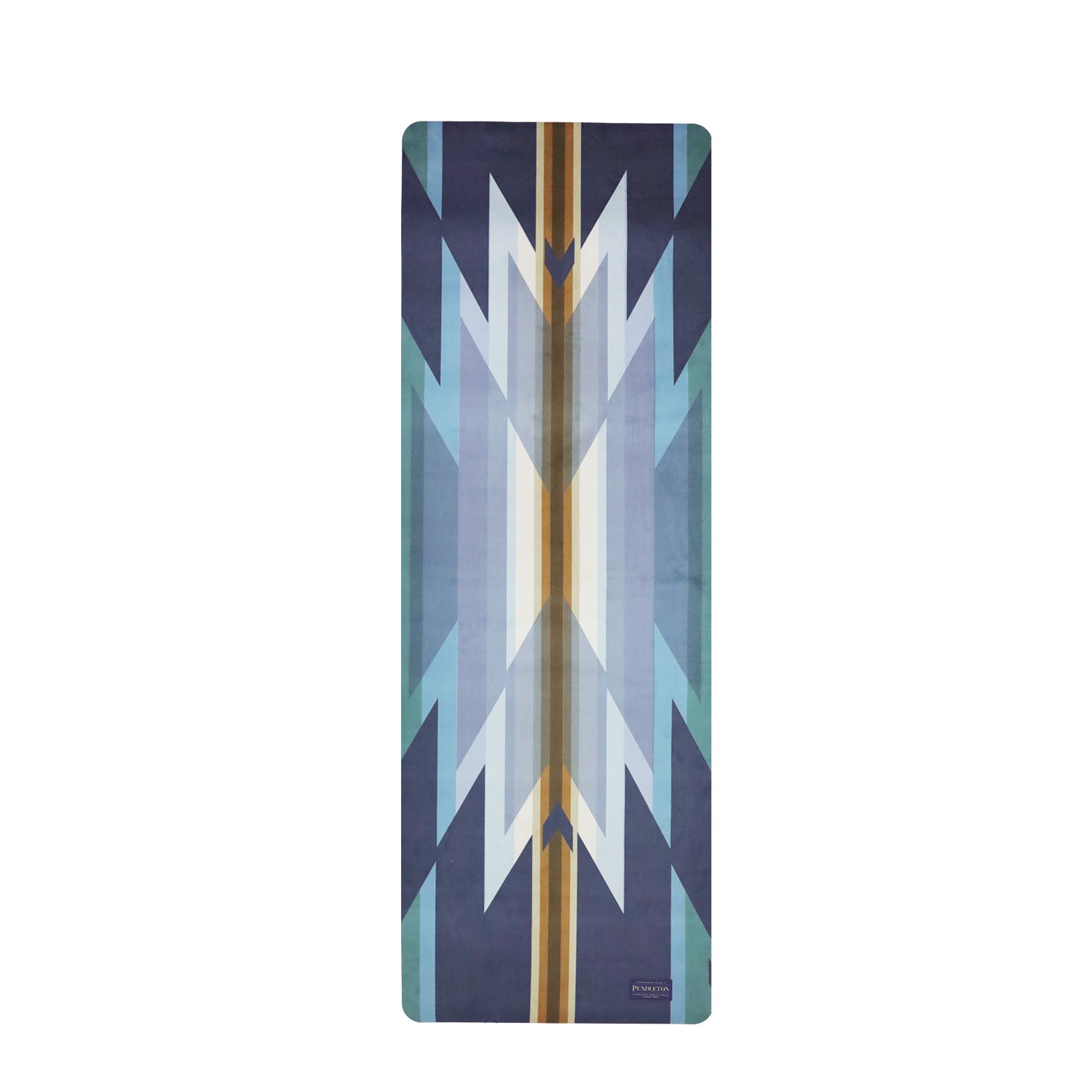 Foldable suede yoga mat in Pendleton Wyeth Trail design, showcasing its lightweight and portable features, perfect for travel and yoga practice.